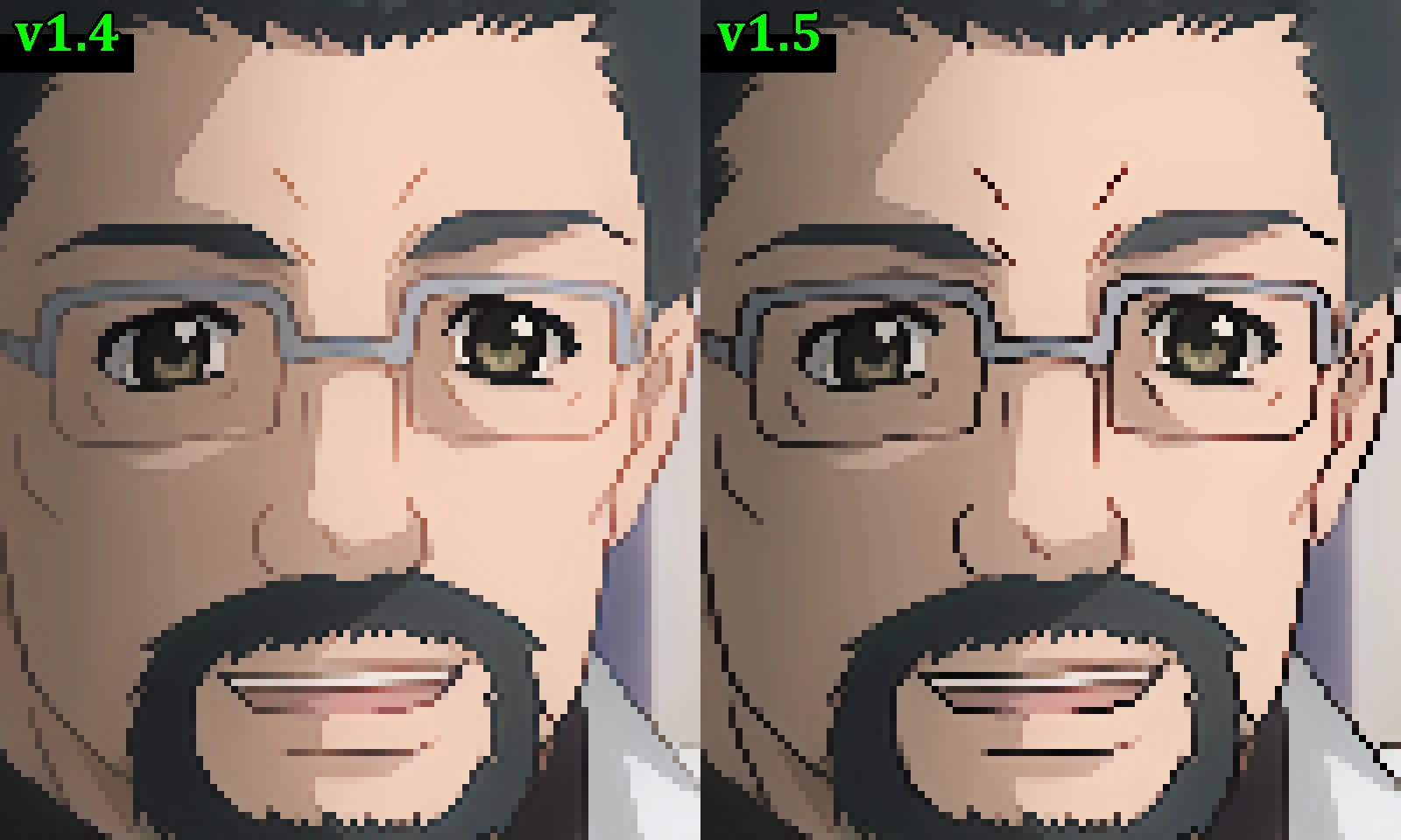 ドットサイズ 8×8 での v1.4 と v1.5 の比較